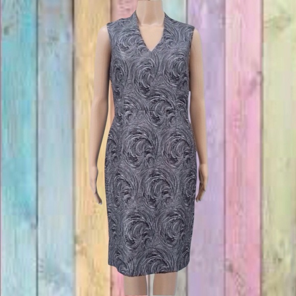 Kasper Dresses & Skirts - Kasper Black Silver Metallic Swirl V-neck Lined Sheath Dress